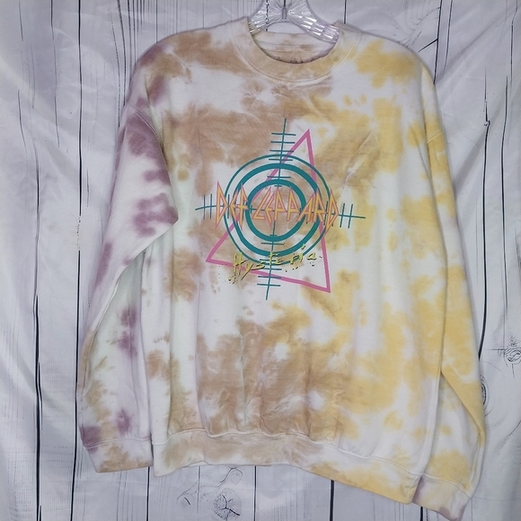goodie two sleeves Tops - Goodie Two Def Leppard Hysteria Tie-Dye Colorful Graphic Sweatshirt